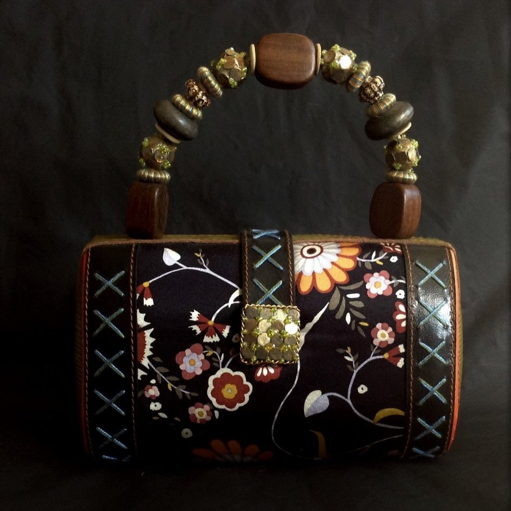 Mary Frances Novelty Collection Retired Beaded Handbag Wood Silk Seashells EUC - Picture 2 of 10